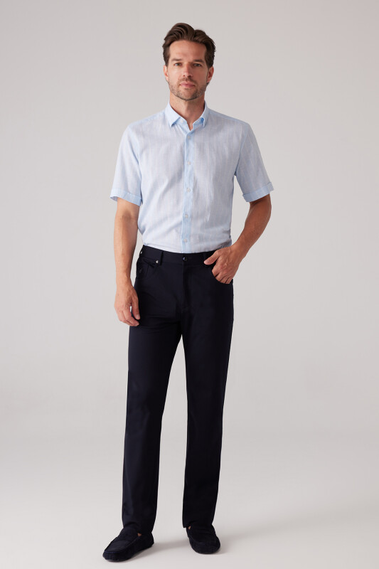 Erkek Lacivert Ultra Esnek Rayon Karışımlı Kanvas Pantolon
