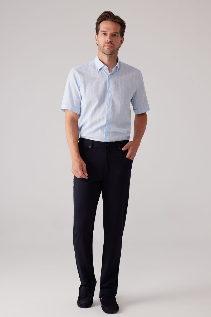 Erkek Lacivert Ultra Esnek Rayon Karışımlı Kanvas Pantolon - 5