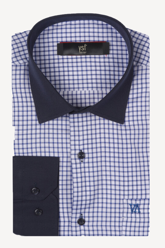Erkek Lacivert Uzun Kol Klasik Kareli Gömlek