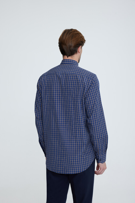 Erkek Lacivert Uzun Kol Regular Fit Yaka Düğmeli Gömlek