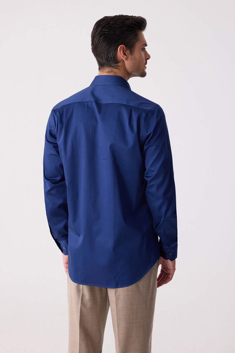 Erkek Lacivert Uzun Kol Saten Gömlek - 8
