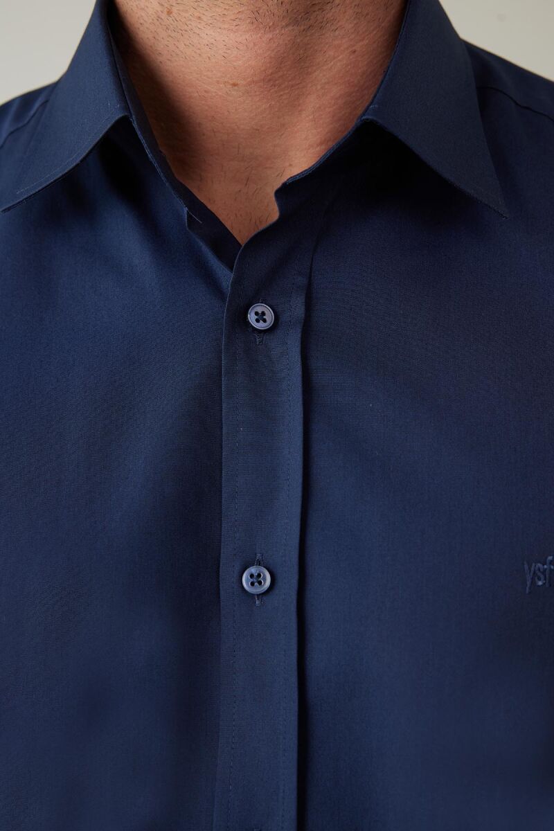 Erkek Lacivert Uzun Kol Silim Fit Saten Gömlek - 7