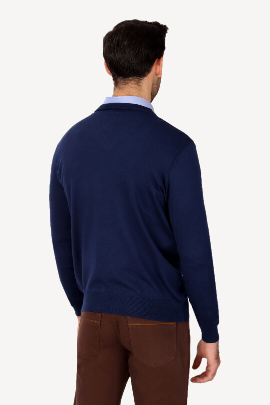 Erkek Lacivert V Yaka Klasik Triko