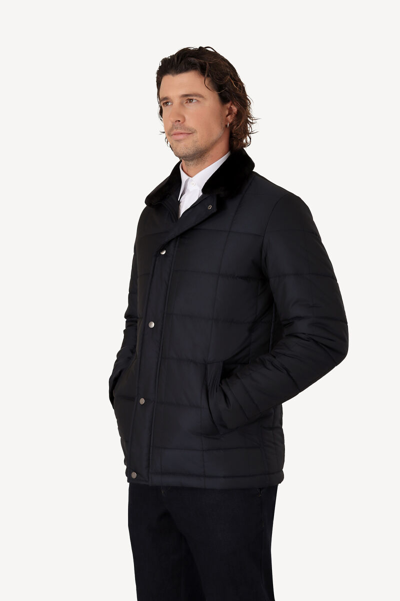 Erkek Lacivert Yakası Çıkabilen Kürklü Kaban - 2