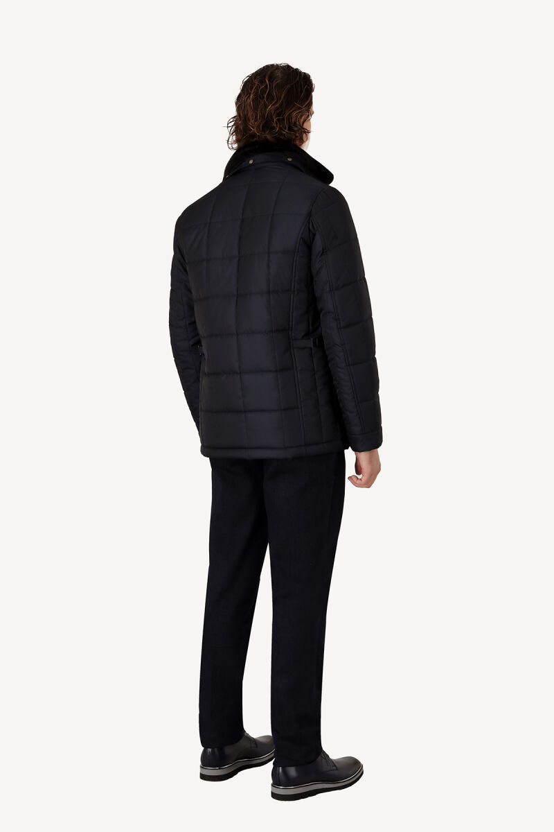 Erkek Lacivert Yakası Çıkabilen Kürklü Kaban - 4