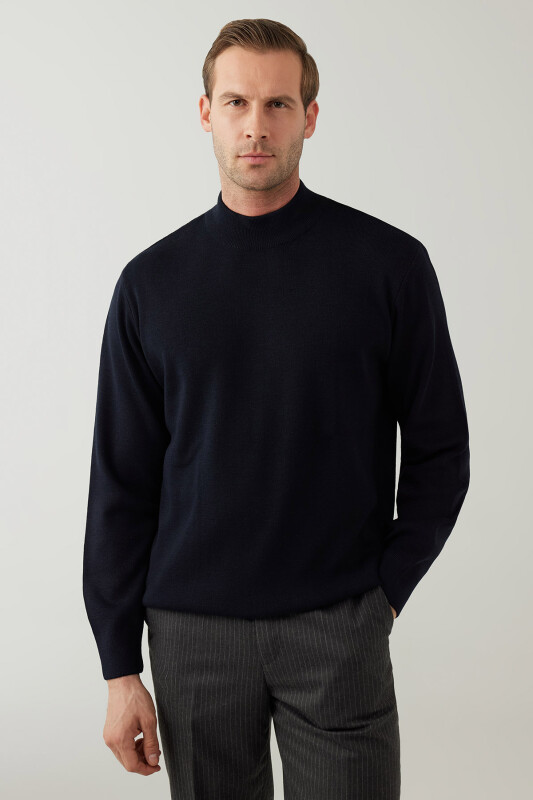 Erkek Lacivert Yarım Balıkçı Yaka Yünlü Triko