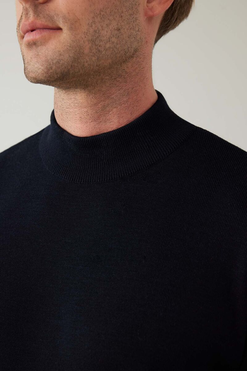 Erkek Lacivert Yarım Balıkçı Yaka Yünlü Triko - 7