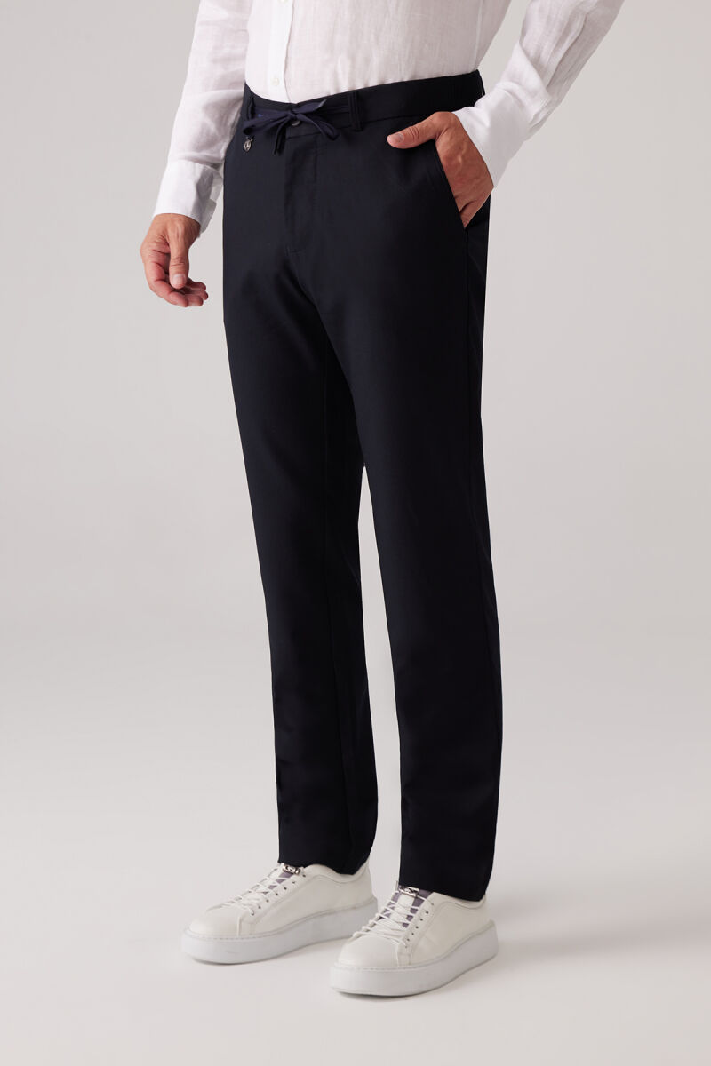 Erkek Lacivert Yazlık Jogger Yan Cep Pantolon - 2