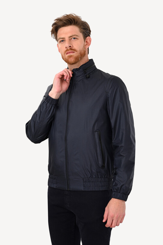 Erkek Lacivert Yazlık Spor Mont Kapüşonlu