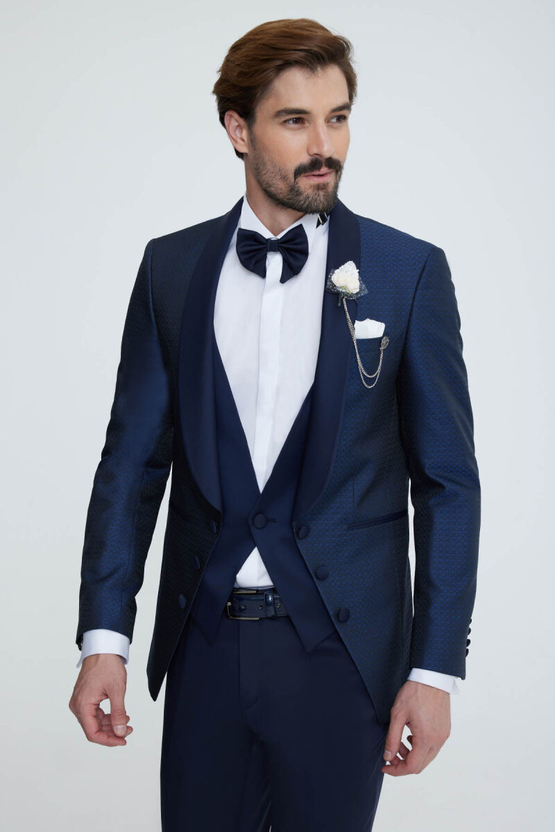 Erkek Lacivert Yelekli Slim Fit Damatlık - 3