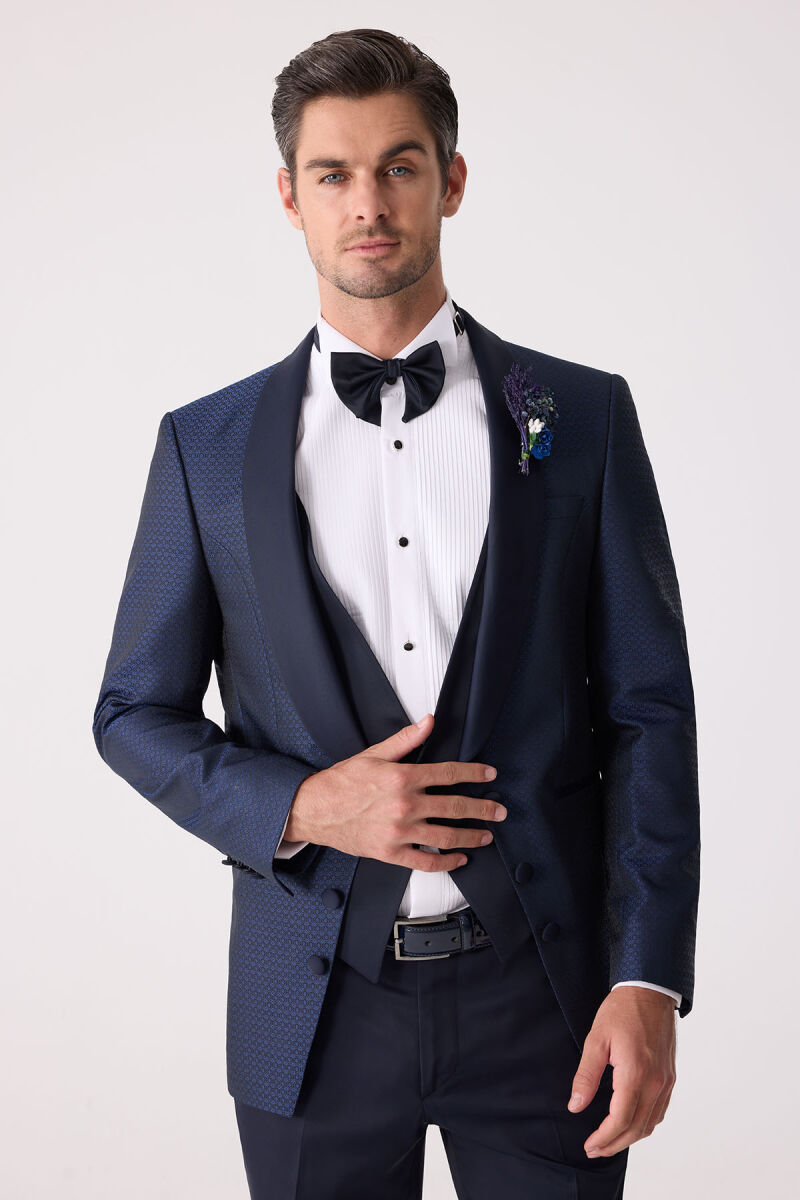 Erkek Lacivert Yelekli Slim Fit Damatlık - 2