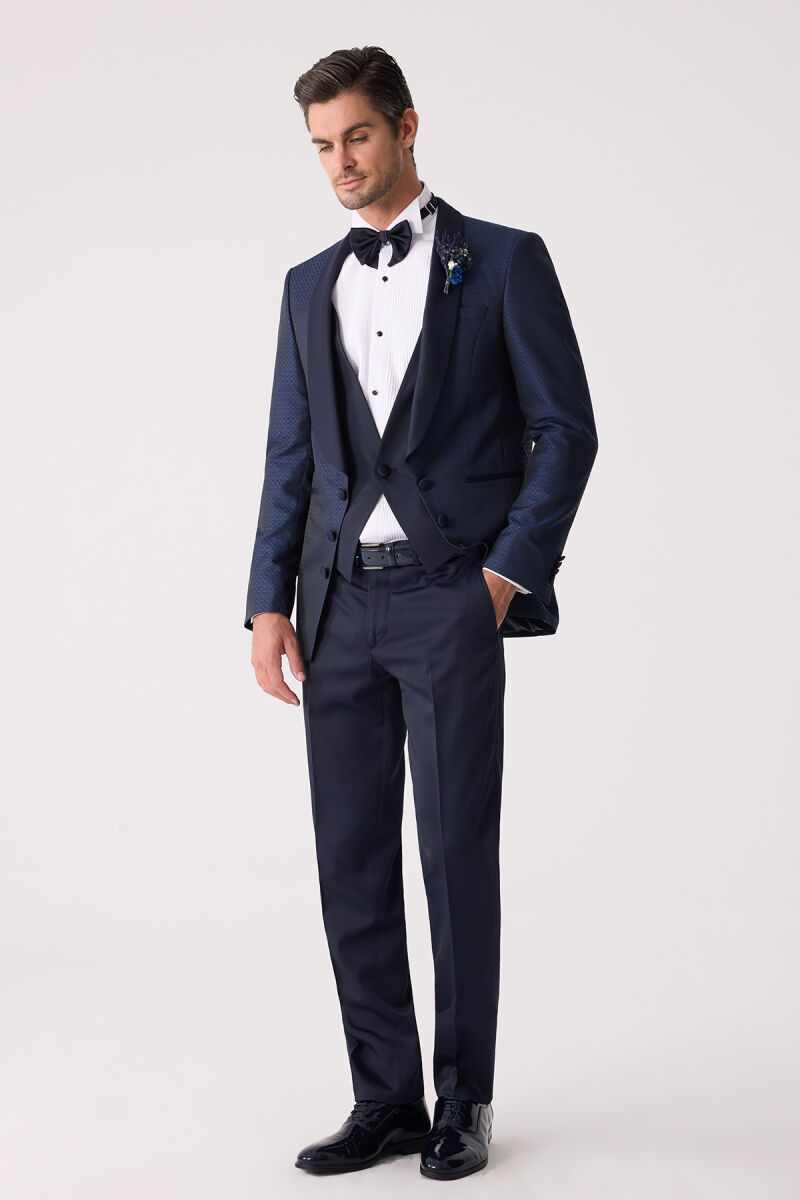 Erkek Lacivert Yelekli Slim Fit Damatlık - 3