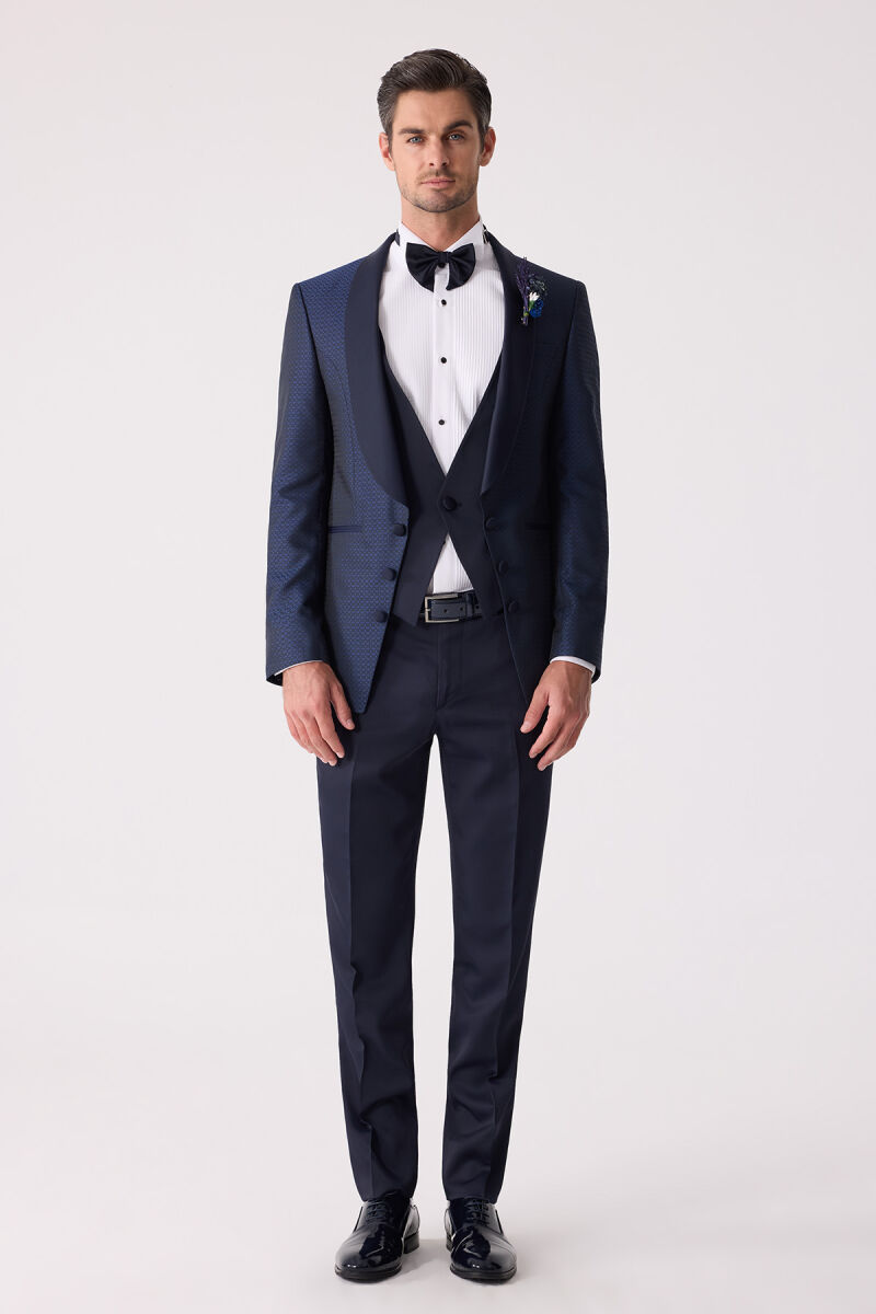 Erkek Lacivert Yelekli Slim Fit Damatlık - 4