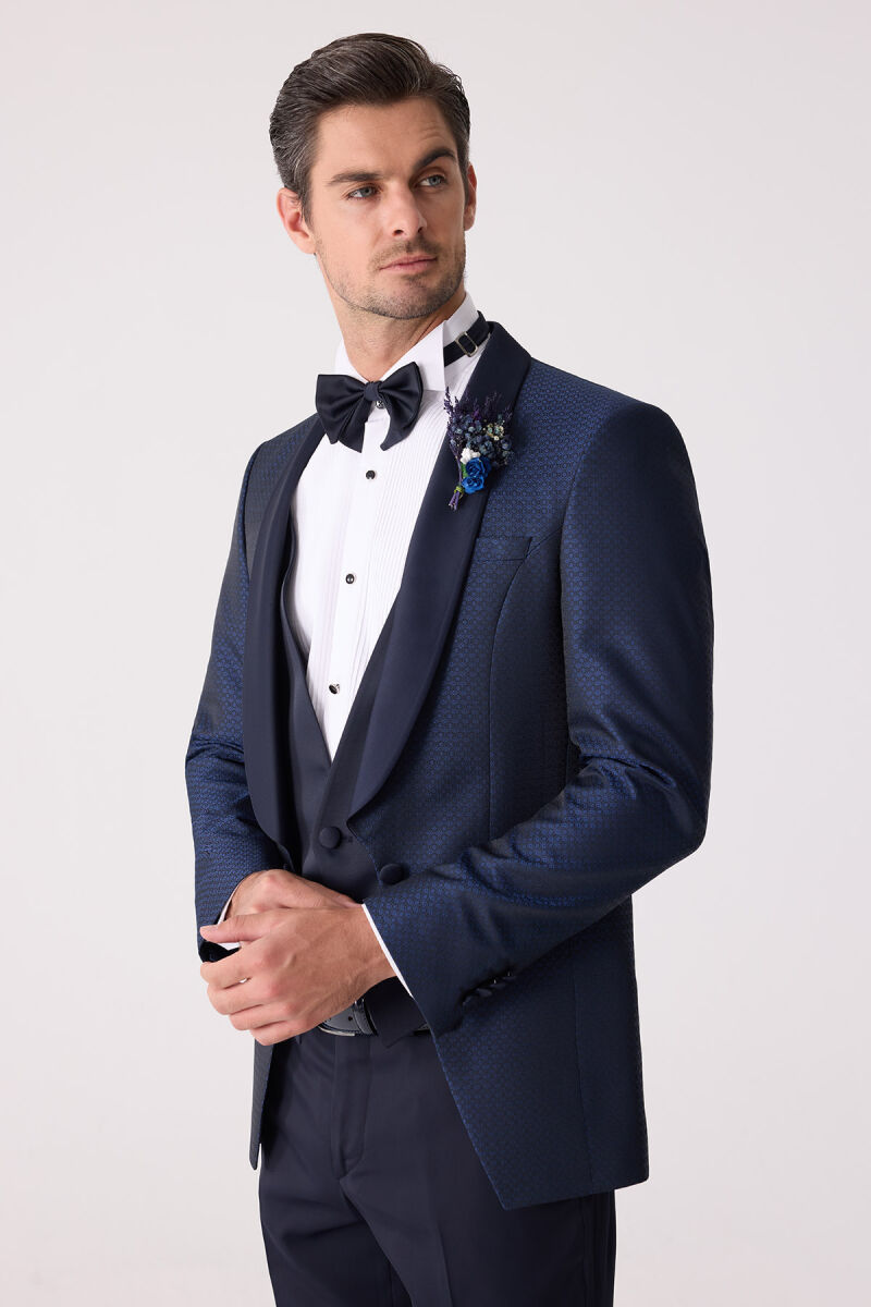 Erkek Lacivert Yelekli Slim Fit Damatlık - 6