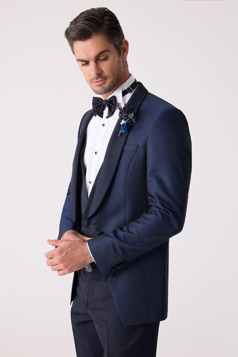 Erkek Lacivert Yelekli Slim Fit Damatlık - 7