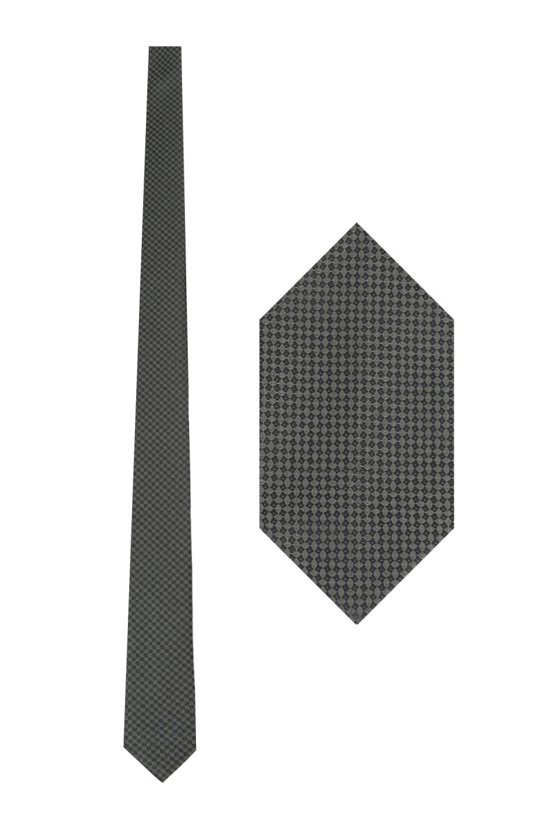 Erkek Lacivert Yeşil Desenli Kravat Mendil Set - 1