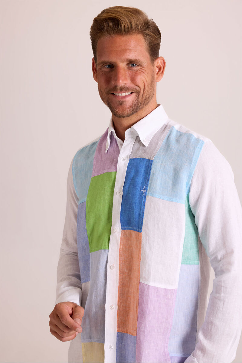 Erkek Beyaz Regular Fit Uzun Kol Keten Gömlek - 3