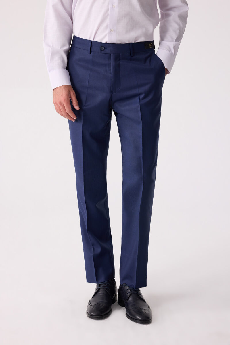 Erkek Lacivert Yünlü Klasik Kumaş Pantolon - 1