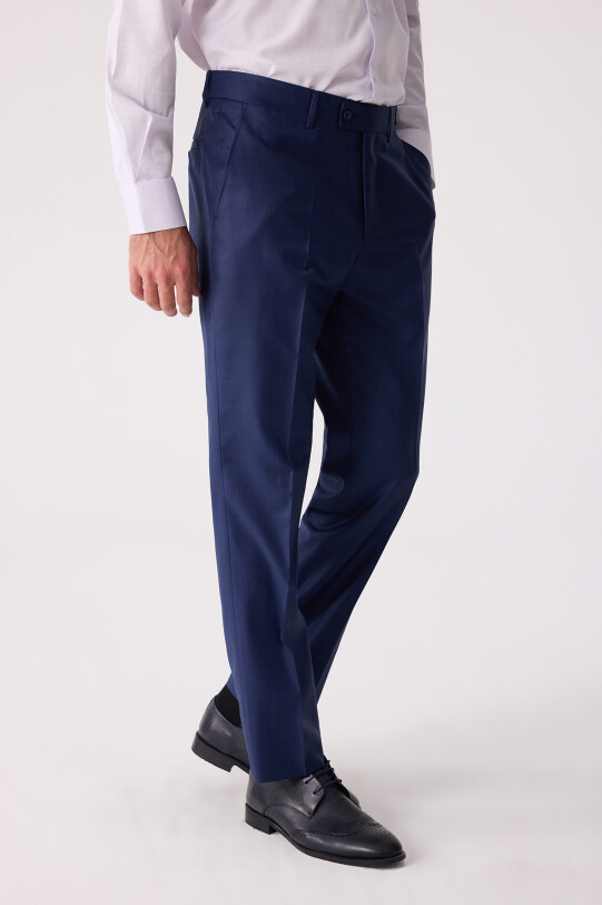 Erkek Lacivert Yünlü Klasik Kumaş Pantolon