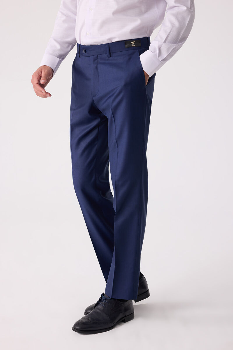Erkek Lacivert Yünlü Klasik Kumaş Pantolon - 3
