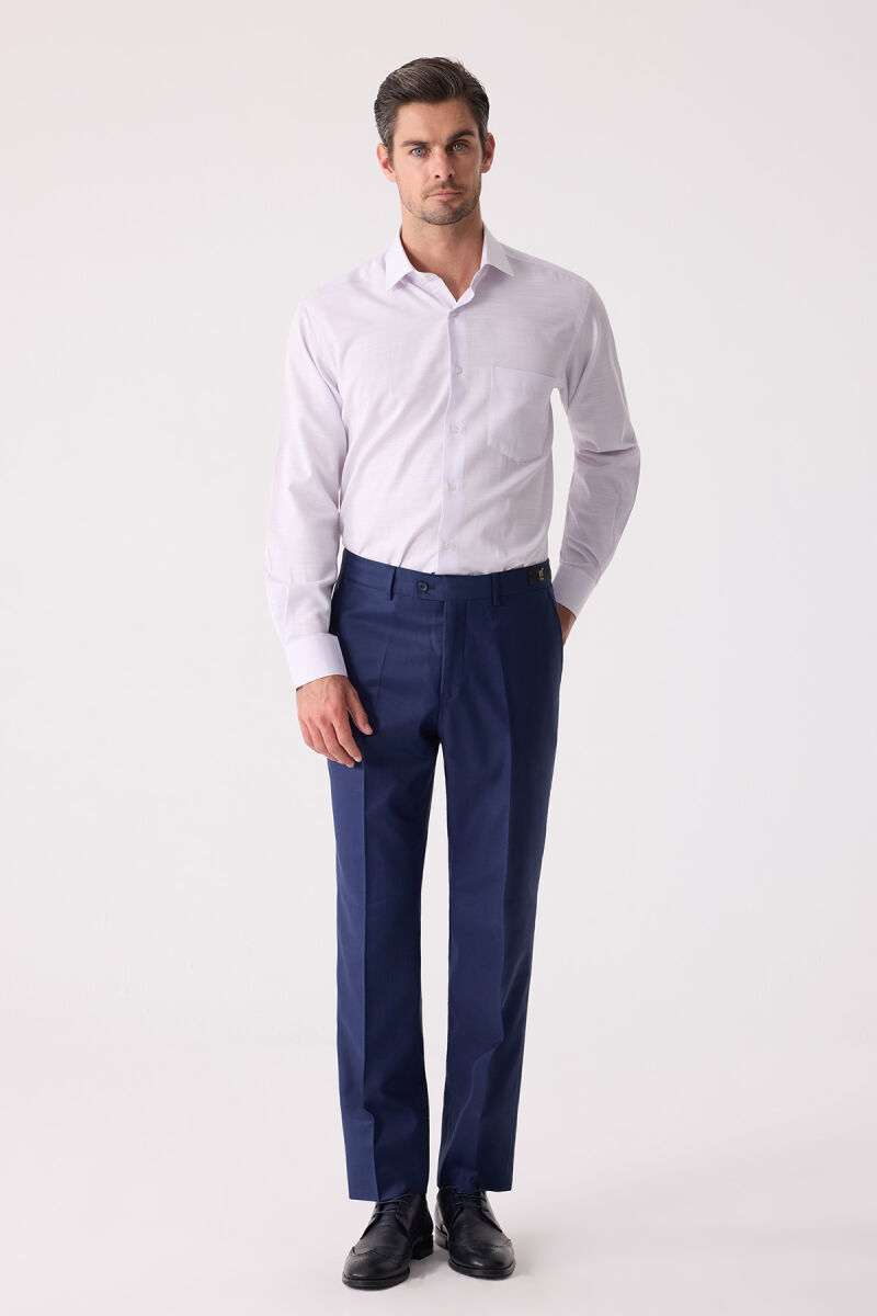 Erkek Lacivert Yünlü Klasik Kumaş Pantolon - 4