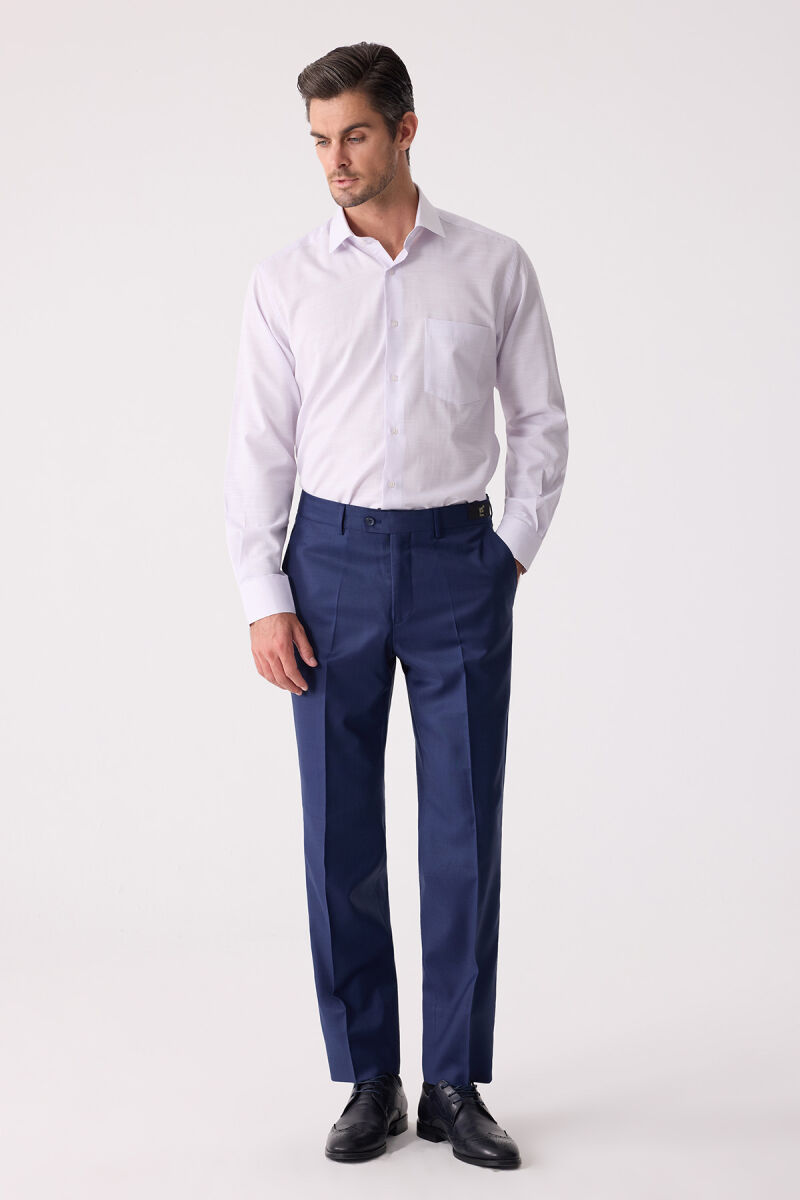 Erkek Lacivert Yünlü Klasik Kumaş Pantolon - 5