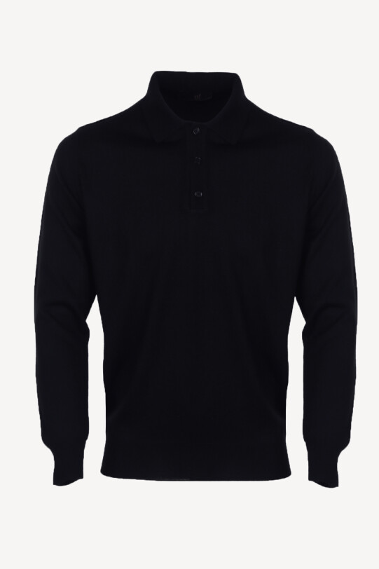Erkek Lacivert Yünlü Klasik Polo Yaka Triko