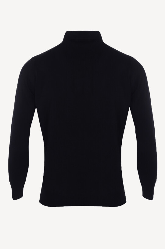 Erkek Lacivert Yünlü Klasik Polo Yaka Triko