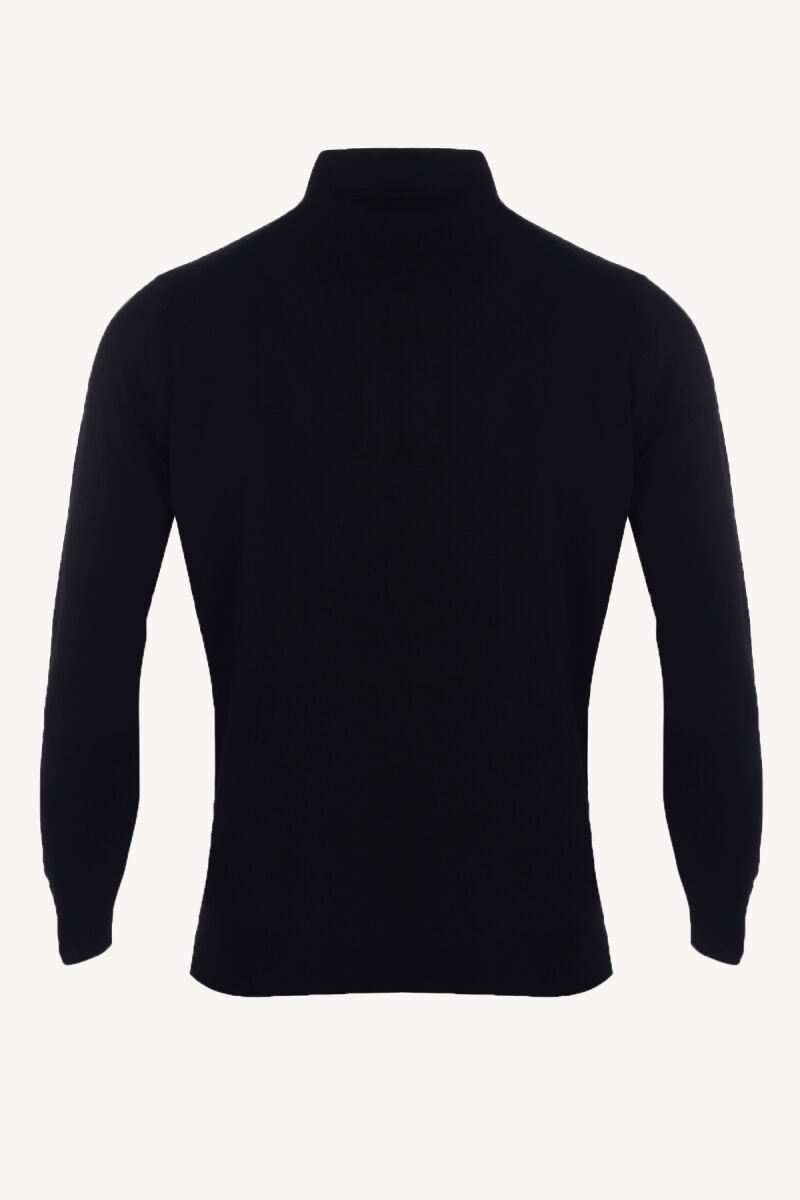 Erkek Lacivert Yünlü Klasik Polo Yaka Triko - 2