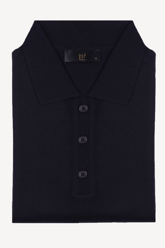 Erkek Lacivert Yünlü Klasik Polo Yaka Triko