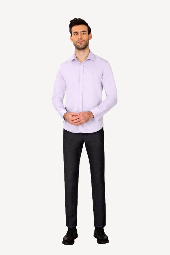Erkek Lila Slim Fit Pamuk Gömlek