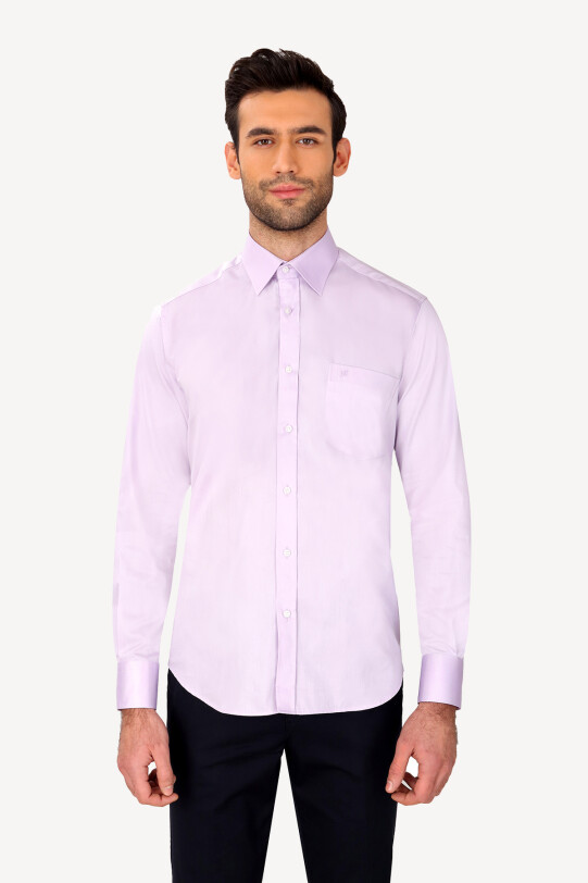 Erkek Lila Uzun Kol Cepli Klasik Gömlek