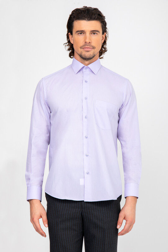 Erkek Lila Uzun Kol Klasik Pamuklu Gömlek