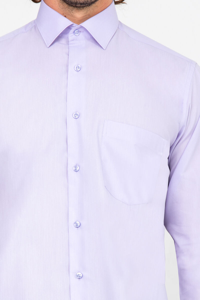 Erkek Lila Uzun Kol Klasik Pamuklu Gömlek - 4