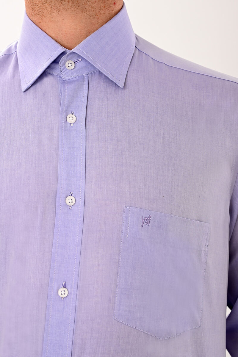 Erkek Lila Uzun Kol Klasik Yaka Gömlek - 3