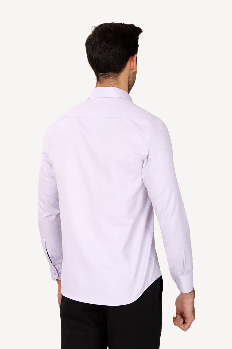 Erkek Lila Uzun Kol Puantiyeli Slim Fit Gömlek - 4