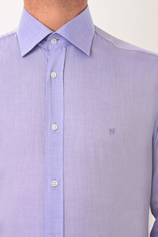 Erkek Lila Uzun Kol Slim Fit Saten Gömlek