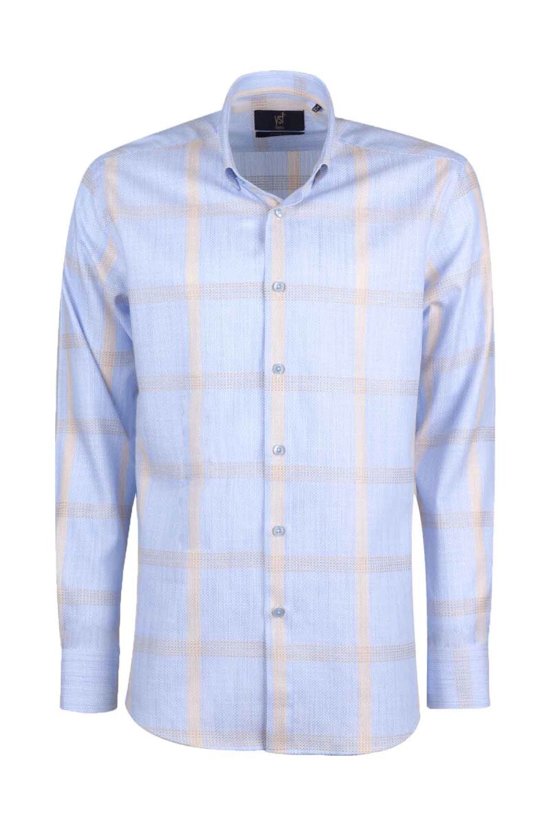 Erkek Mavi Bej Kareli Slim Fit Gömlek - 1