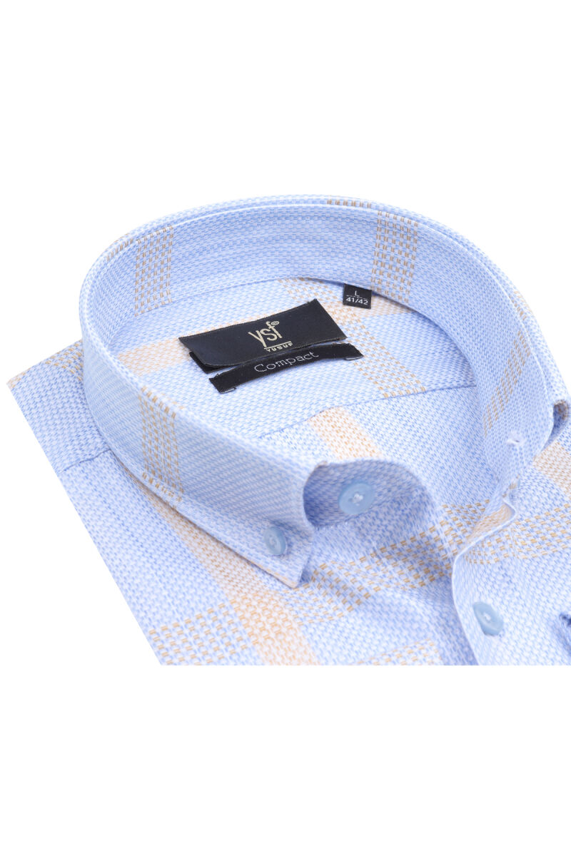 Erkek Mavi Bej Kareli Slim Fit Gömlek - 2