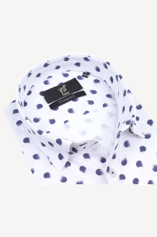 Erkek Mavi Beyaz Slim Fit Kısa Kol Nokta Desenli Gömlek