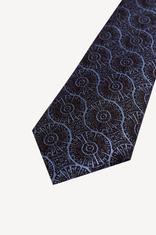 Erkek Mavi Desenli Kravat Mendil Set - YSF (1)