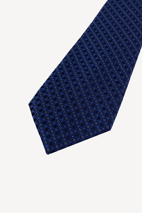 Erkek Mavi Desenli Kravat Mendil Set - YSF (1)