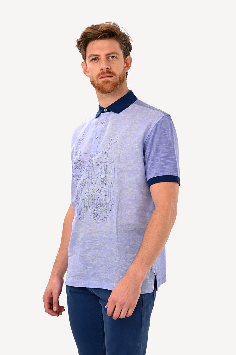 Erkek Mavi Desenli Polo Yaka Tshirt - 2