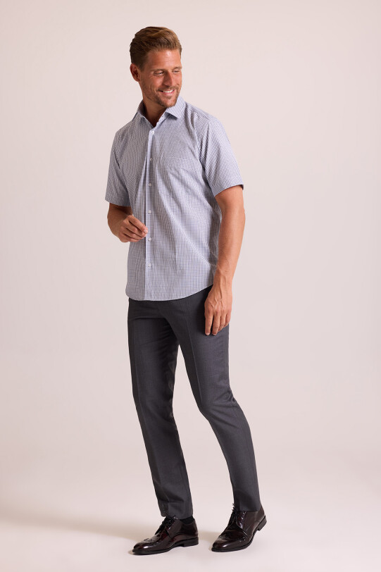 Erkek Mavi Gri Kısa Kol Regular Fit Gömlek