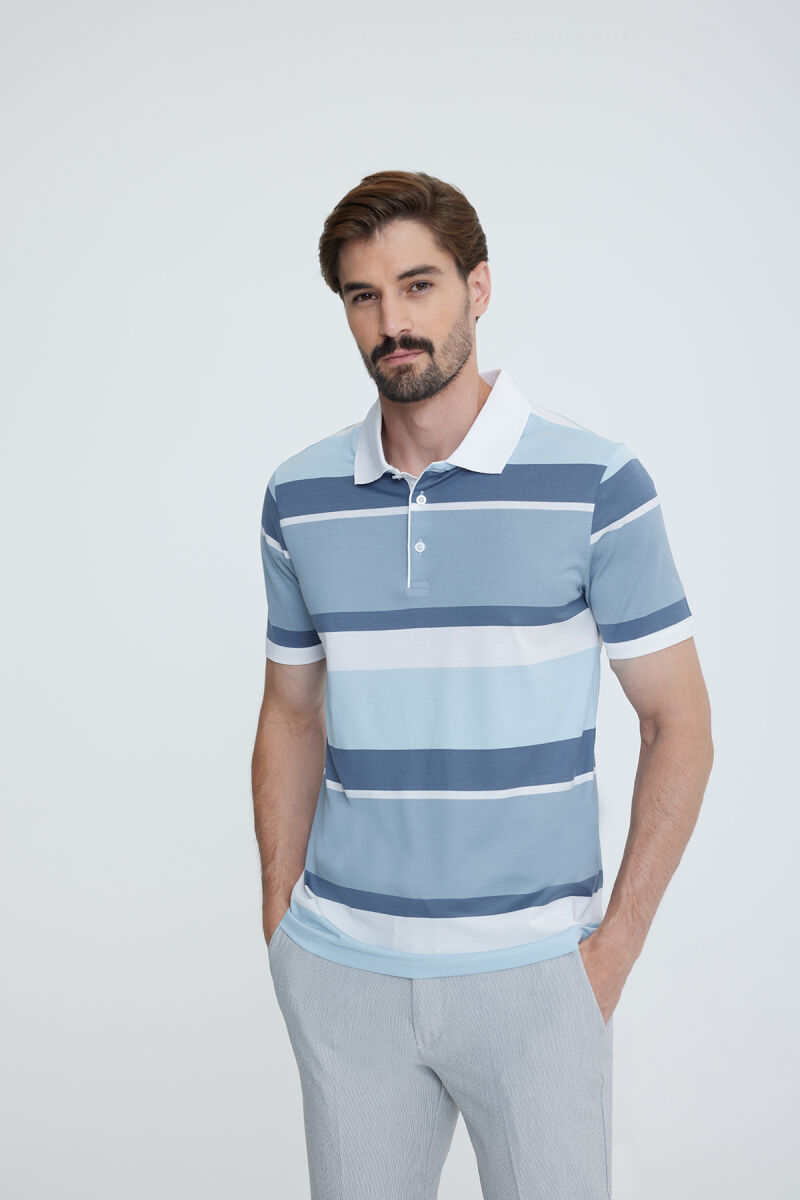 Erkek Mavi Gri Polo Yaka T-shirt - 1