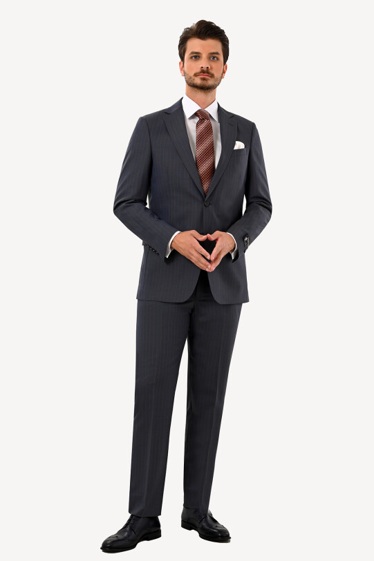 Erkek Mavi Gri Regular Fit Mono Yaka Takım Elbise