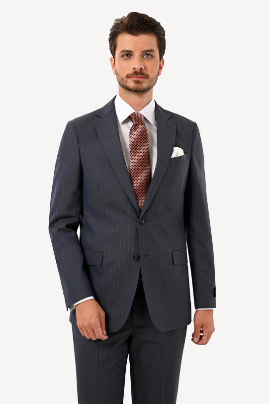 Erkek Mavi Gri Regular Fit Mono Yaka Takım Elbise
