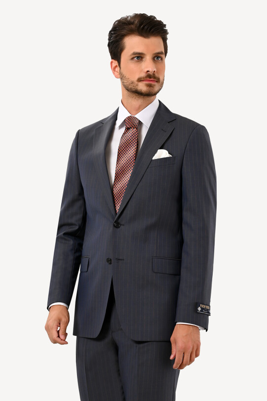 Erkek Mavi Gri Regular Fit Mono Yaka Takım Elbise