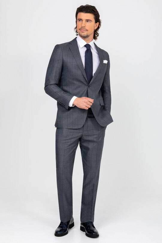Erkek Mavi Gri Regular Fit Takım Elbise