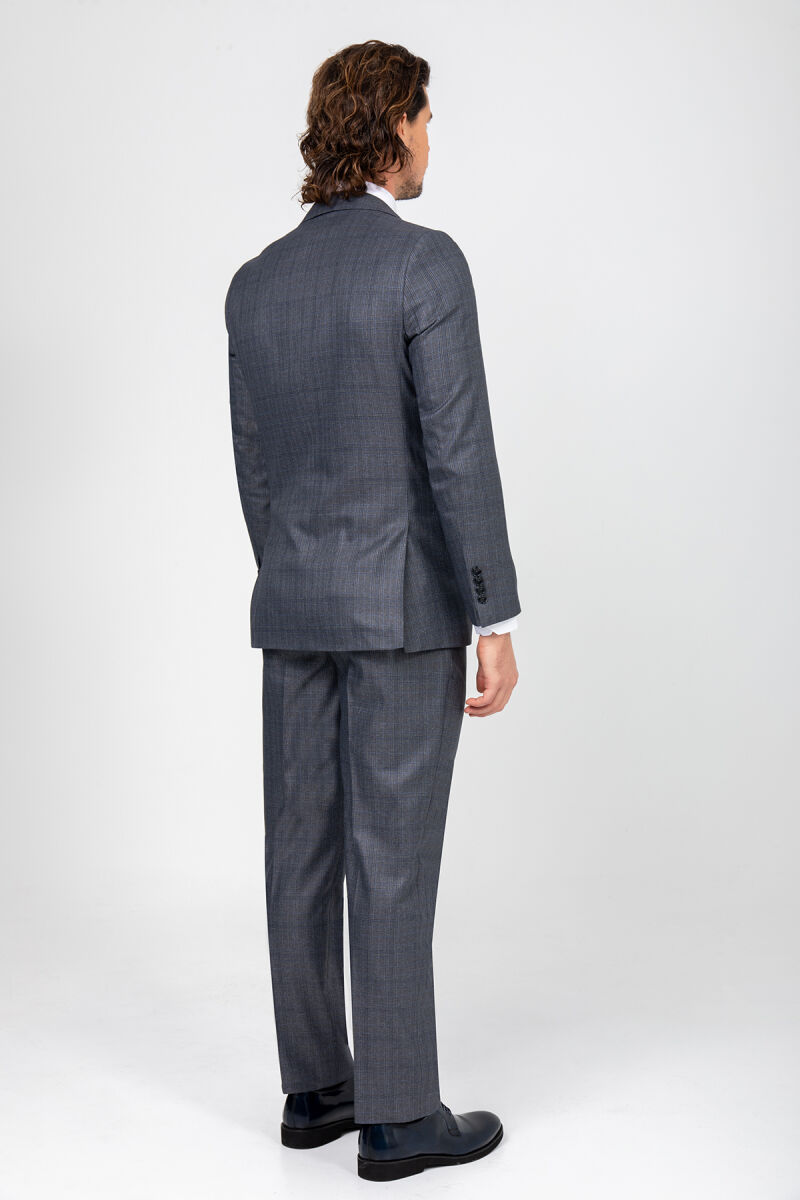 Erkek Mavi Gri Regular Fit Takım Elbise - 4